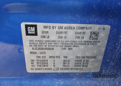 2017 Buick Encore Preferred from USA, damaged, VIN KL4CJASB6HB080509